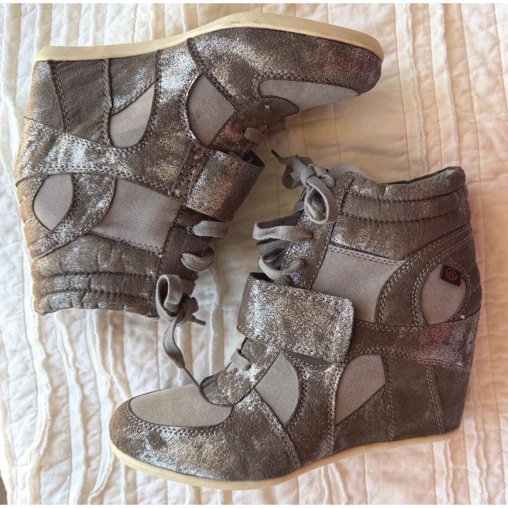 Big Buddha Emily Wedge Sneakers Taupe Metallic High Top Festival Streetwear 8M